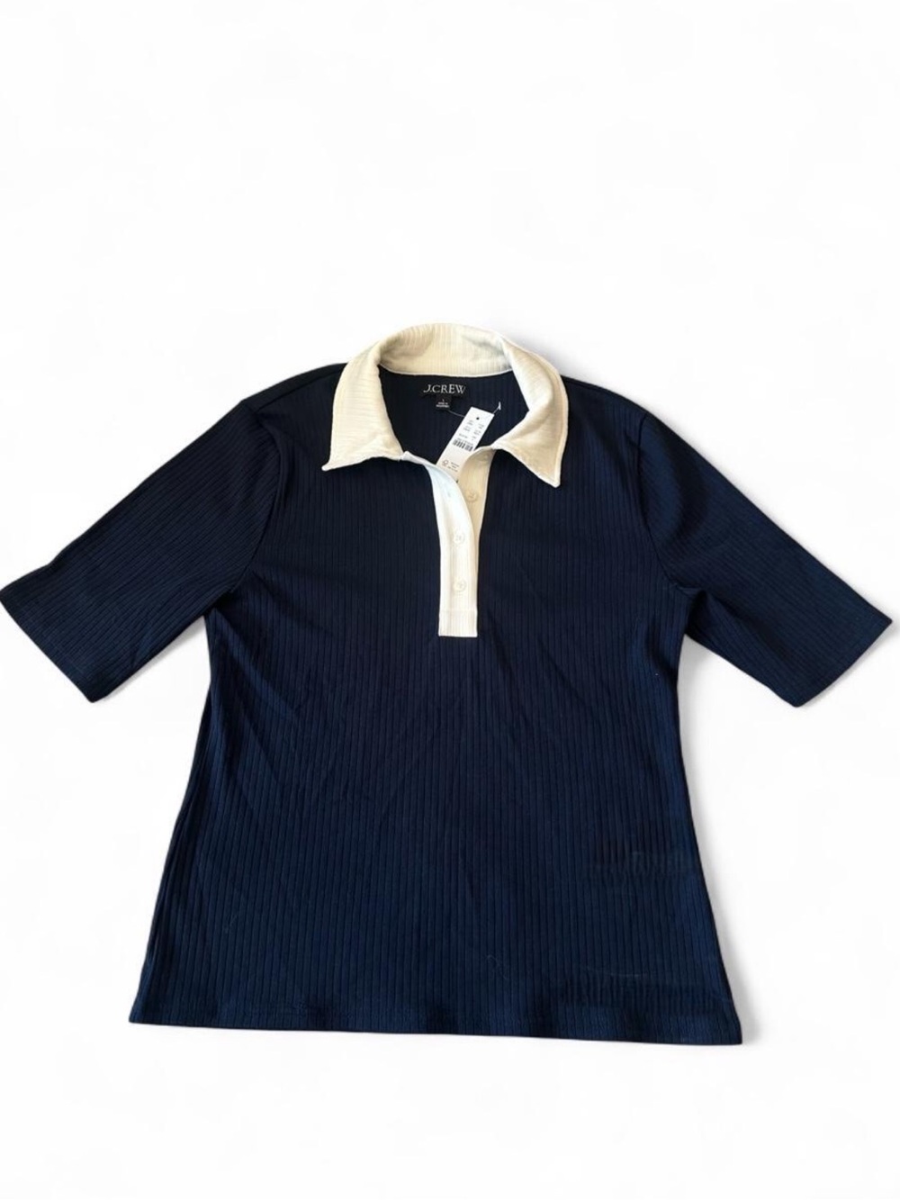 New with tags J.Crew Premium Rib Short-Sleeve Polo Shirt Blue & White Large